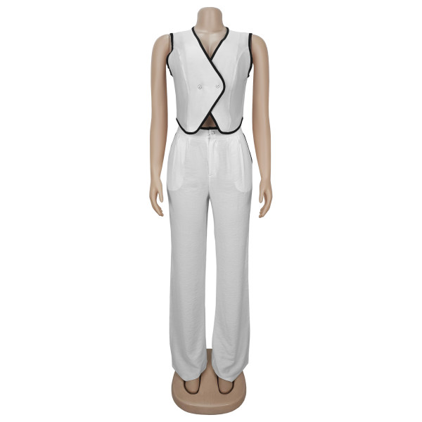 V-neck button up top and pants two-piece set