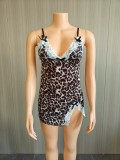 Leopard print nightgown lace dress