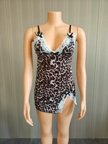 Leopard print nightgown lace dress