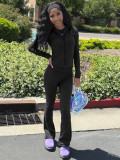 Zipper cardigan micro flared fleece two-piece set with headscarf included