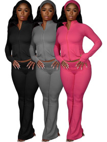Thumb button top micro trumpet yoga two-piece set (including headscarf)