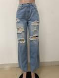 Hollow nail buckle used straight tube loose denim pants
