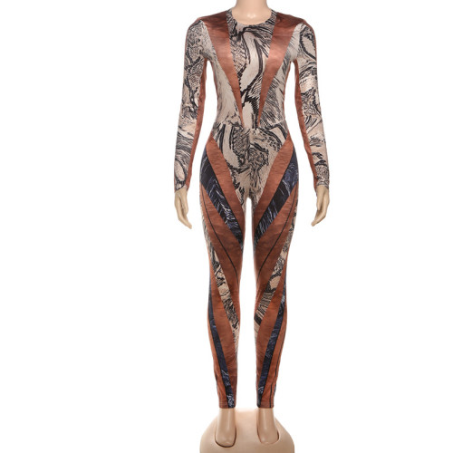 Serpentine print tight fitting jumpsuit and pants set
