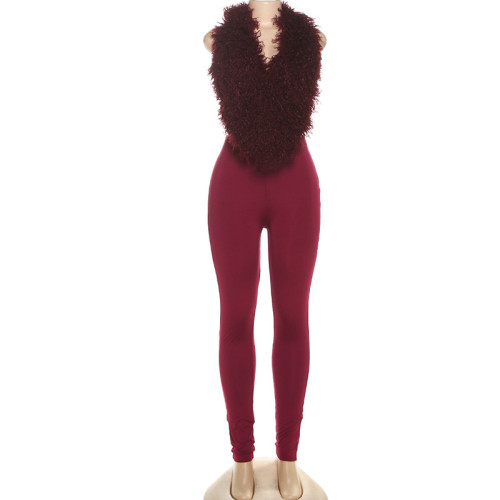 Hanging neck strap backless deep V-suit