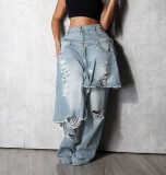 Cowboy distressed patchwork loose straight leg pants