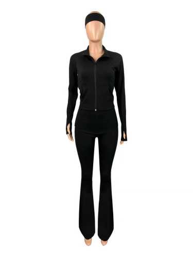 Thumb button top micro trumpet yoga two-piece set (including headscarf)