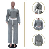 Ribbon long sleeved wide leg pants set