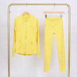 Slim fit stand up collar jacket and cropped pants set, elastic quick drying fitness yoga suit