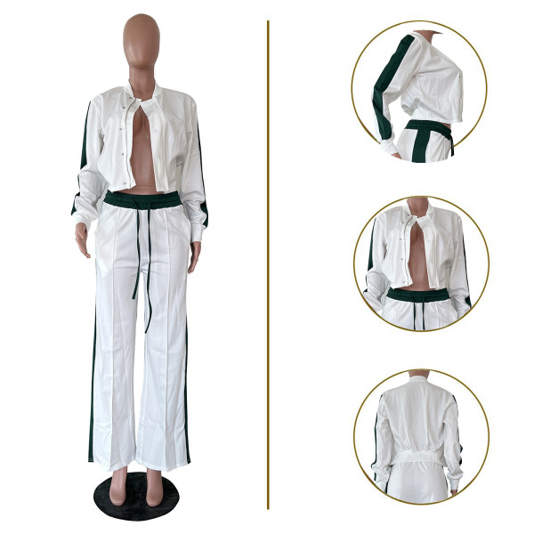 Ribbon long sleeved wide leg pants set