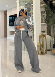 Ribbon long sleeved wide leg pants set