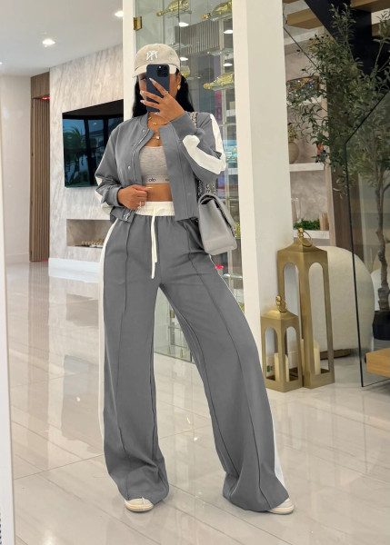 Ribbon long sleeved wide leg pants set