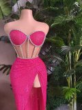 Sparkling rhinestone sequin top and long skirt set