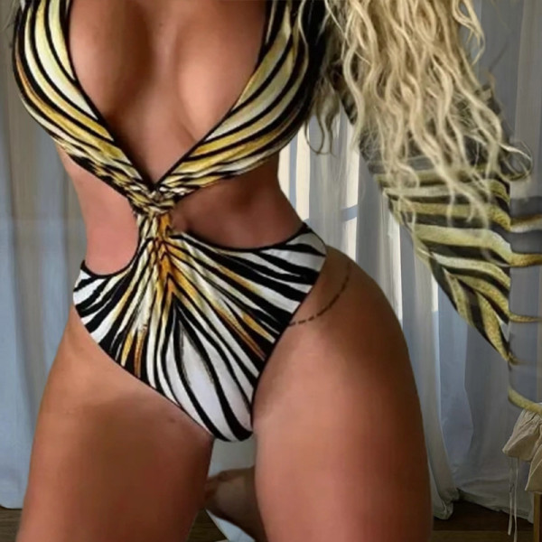 Striped one-piece bikini