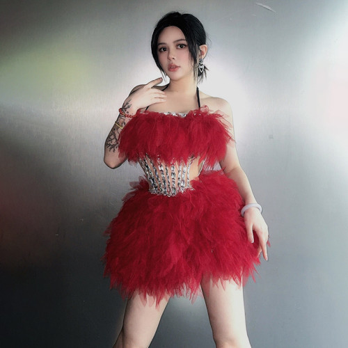 Diamond Multi layer Lace Water Diamond Waist Puff Skirt