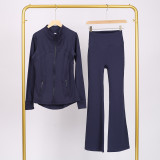 Slim fit stand up collar jacket and cropped bell-bottoms pants set, elastic quick drying fitness yoga suit