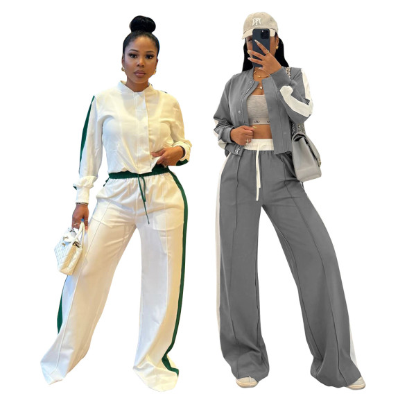 Ribbon long sleeved wide leg pants set