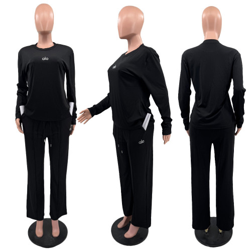 Long sleeved shirt, wide leg pants, two-piece set