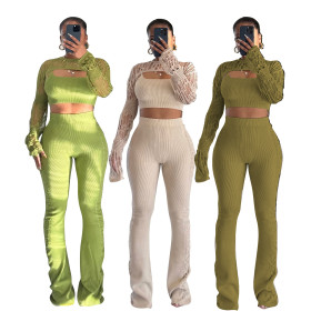 Hollow knit three piece set