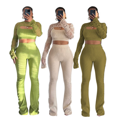 Hollow knit three piece set