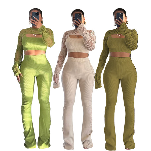Hollow knit three piece set