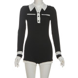 Collar button high waisted long sleeved jumpsuit