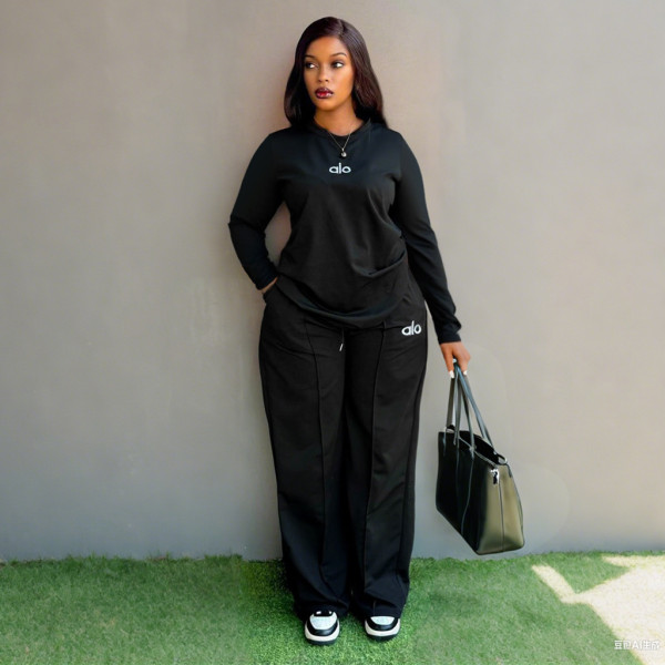 Long sleeved shirt, wide leg pants, two-piece set