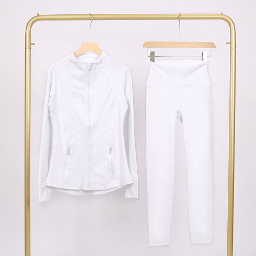 Slim fit stand up collar jacket and cropped pants set, elastic quick drying fitness yoga suit