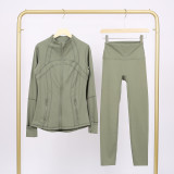 Slim fit stand up collar jacket and cropped pants set, elastic quick drying fitness yoga suit