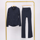 Slim fit stand up collar jacket and cropped bell-bottoms pants set, elastic quick drying fitness yoga suit
