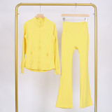 Slim fit stand up collar jacket and cropped bell-bottoms pants set, elastic quick drying fitness yoga suit