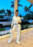 Ribbon long sleeved wide leg pants set