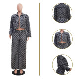 Jacquard plaid washed denim suit