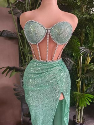 Sparkling rhinestone sequin top and long skirt set
