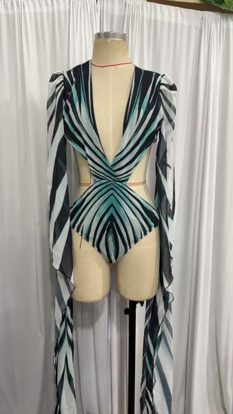 Striped one-piece bikini