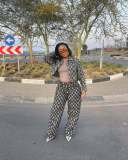 Jacquard plaid washed denim suit
