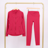 Slim fit stand up collar jacket and cropped pants set, elastic quick drying fitness yoga suit
