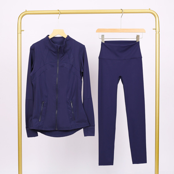 Slim fit stand up collar jacket and cropped pants set, elastic quick drying fitness yoga suit