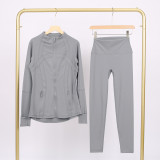 Slim fit stand up collar jacket and cropped pants set, elastic quick drying fitness yoga suit