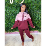 Printed splicing hooded two-piece set