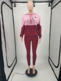 Printed splicing hooded two-piece set
