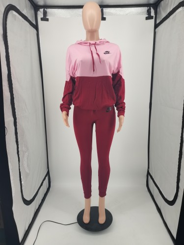 Printed splicing hooded two-piece set