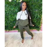 Printed splicing hooded two-piece set