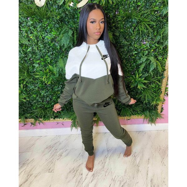 Printed splicing hooded two-piece set