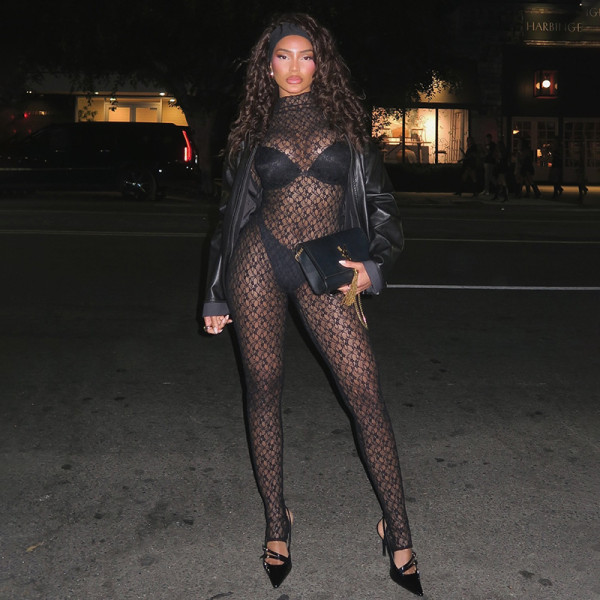 High neck lace hollowed out see through mesh socks zipper jumpsuit