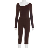 Irregular diagonal collar pullover long sleeved seven quarter pants set