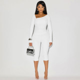 Irregular diagonal collar pullover long sleeved seven quarter pants set
