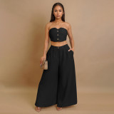 Elastic strapless vest wide leg pants set