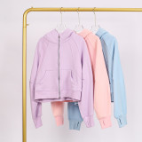Full zip loose hoodie with loose short fit and plush hoodie