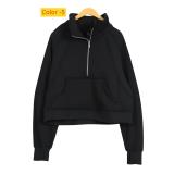 Half zip looped stand up collar loose short and plush hoodie