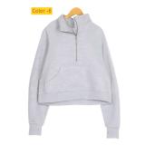 Half zip looped stand up collar loose short and plush hoodie